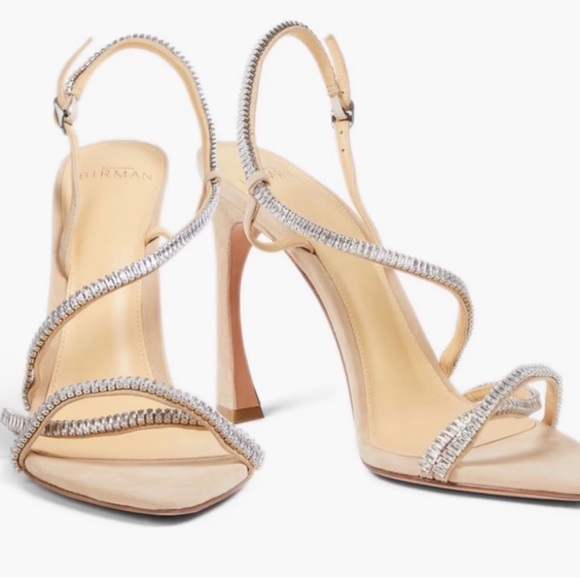 Alexandre Birman Nude Rhinestone Strappy Suede Pointed Toe Heels Leather Size 5